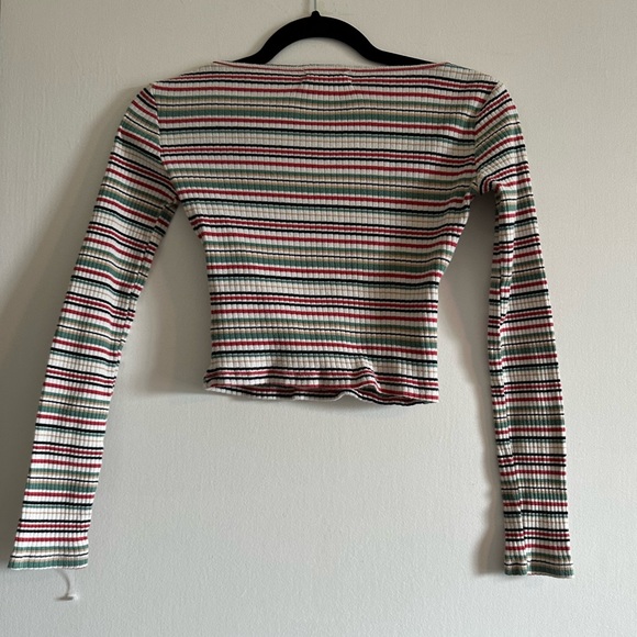 Urban Outfitters Multicolor Striped Long Sleeve Faux Wrap Crop Top Size XS EUC - Picture 3 of 7